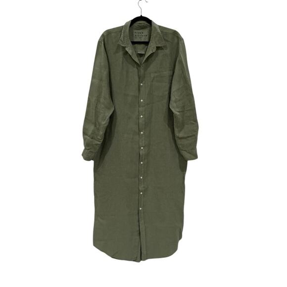 Frank & Eileen Rory Shirtdress Maxi Dress In Olive Size XL Washed Linen Made USA - Picture 7 of 16